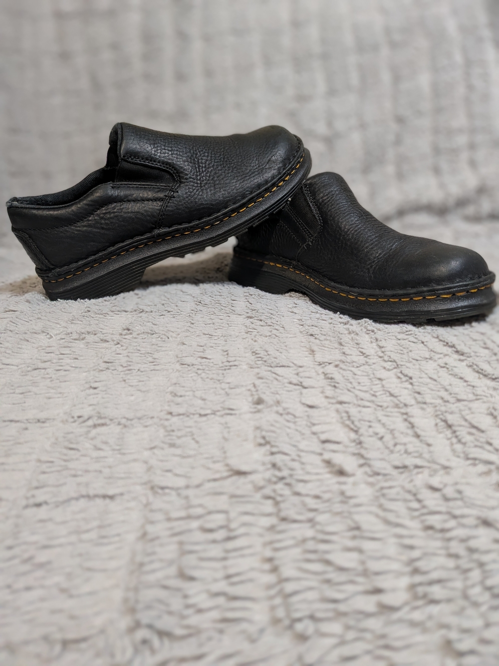 Dr. Martens Black Leather Slip-On Loafers with Yellow Stitching Men Size 7